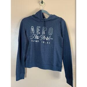NWT Aeropostale Aero NY Eighty Seven Silver Foil Pullover Hoodie Navy XS Y2K